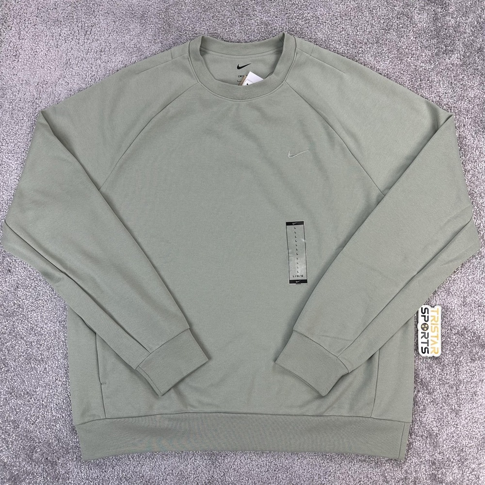 Nike Sweatshirt Mens Large Green Dri-FIT UPF 40+ Crew Raglan Swoosh FZ0971-370